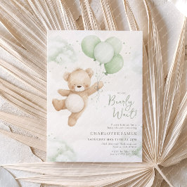 Invitación We can Bearly Wait! Bear Sage Balloon Baby Shower