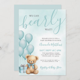 Invitación We Can Bearly Wait Blue Bear Baby Shower