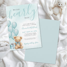 Invitación We Can Bearly Wait Blue Bear Baby Shower