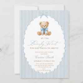 Invitación We Can Bearly Wait blue bow Boy Baby Shower