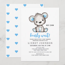 Invitación We Can Bearly Wait Blue Teddy Bear Baby Shower