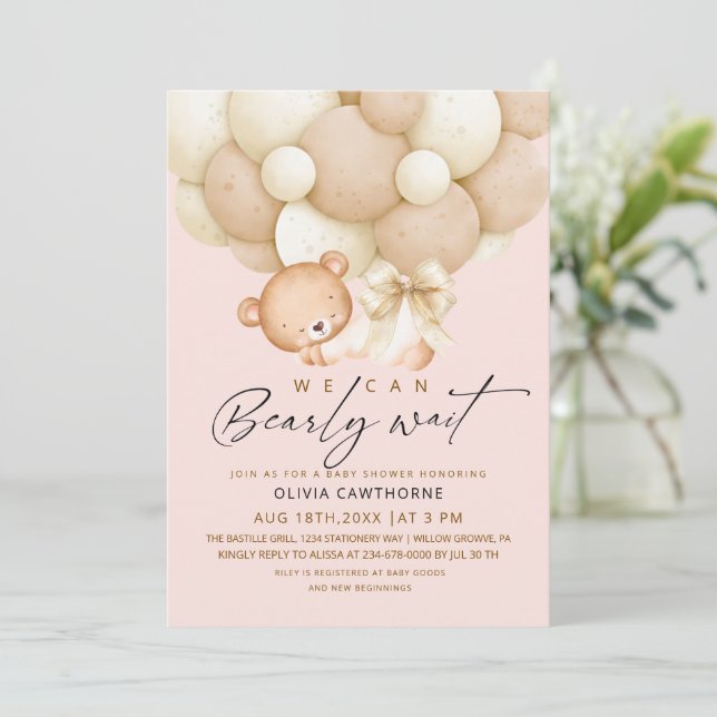 Invitación We can Bearly Wait Blush Pink Baby Shower   (Anverso de pie)