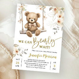 Invitación We Can Bearly Wait Boho Teddy Bear Baby Shower
