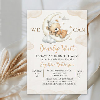 Invitación We Can Bearly Wait Boho Teddy Bear Baby Shower