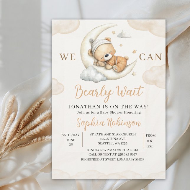 Invitación We Can Bearly Wait Boho Teddy Bear Baby Shower  (Subido por el creador)