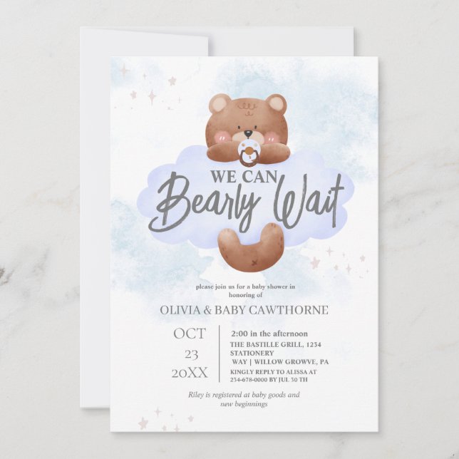 Invitación We Can Bearly Wait Boy Baby Shower Invitation (Anverso)
