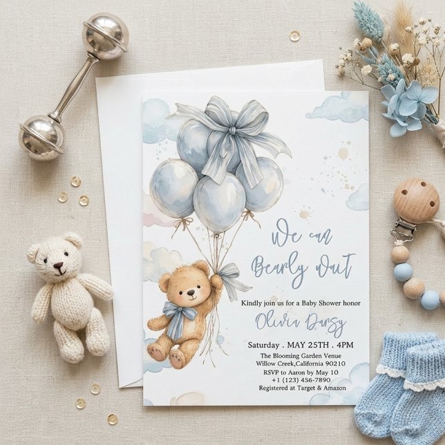Invitación We Can Bearly Wait Boy Baby Shower Invitation (Subido por el creador)