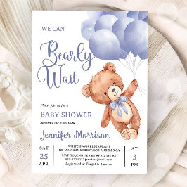 Invitación We Can Bearly Wait Boy Blue Teddy Bear Baby Shower
