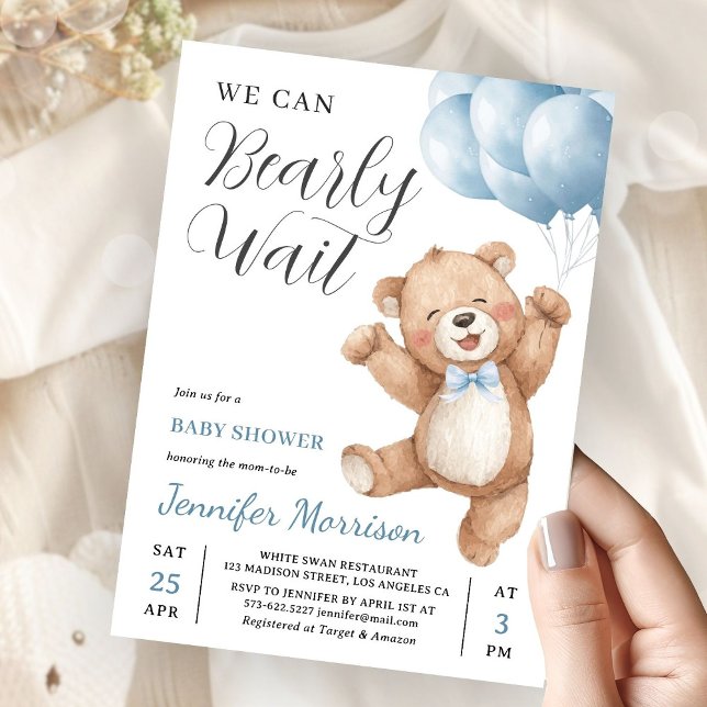 Invitación We Can Bearly Wait Boy Teddy Bear Baby Shower (Subido por el creador)