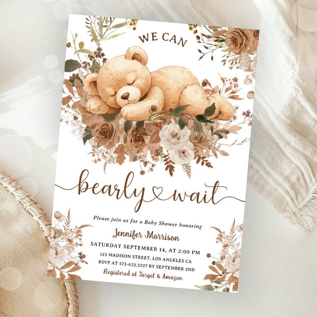 Invitación We Can Bearly Wait Brown Bear Cub Baby Shower  (Subido por el creador)