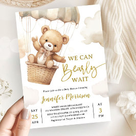 Invitación We Can Bearly Wait Brown Teddy Bear Baby Shower