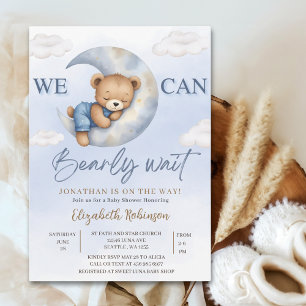 Invitación We can Bearly wait - Cute Bear Baby shower boy
