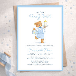 Invitación We Can Bearly Wait Cute Blue Boy Teddy Baby Shower