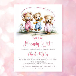Invitación We Can Bearly Wait Cute Girl Teddy Bears