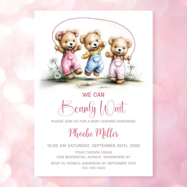 Invitación We Can Bearly Wait Cute Girl Teddy Bears (Subido por el creador)