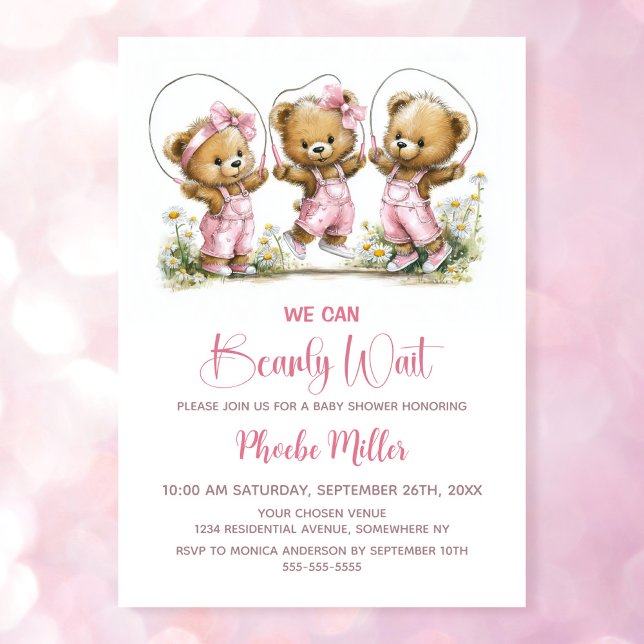 Invitación We Can Bearly Wait  Cute Girl Teddy Bears (Subido por el creador)
