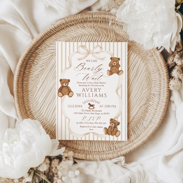 Invitación We Can Bearly Wait Elegant Baby Shower (Subido por el creador)