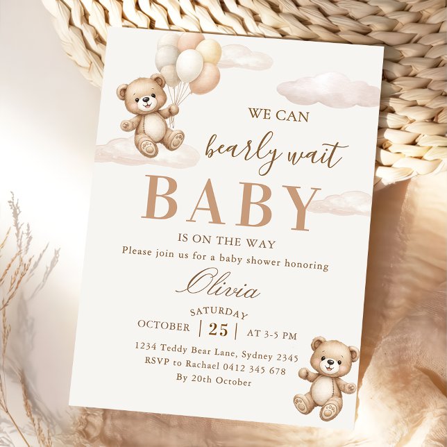 Invitación We Can Bearly Wait Elegant Teddy Baby Shower (Subido por el creador)