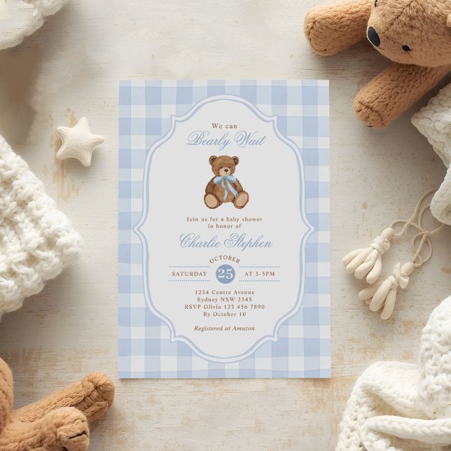Invitación We Can Bearly Wait Elegant Teddy Bear Baby Shower (Subido por el creador)