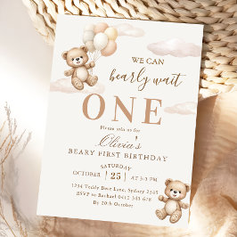 Invitación We Can Bearly Wait Elegant Teddy Birthday