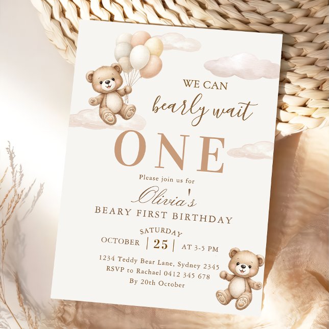 Invitación We Can Bearly Wait Elegant Teddy Birthday (Subido por el creador)