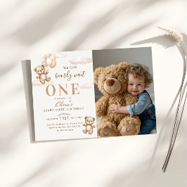 Invitación We Can Bearly Wait Elegant Teddy Birthday Photo