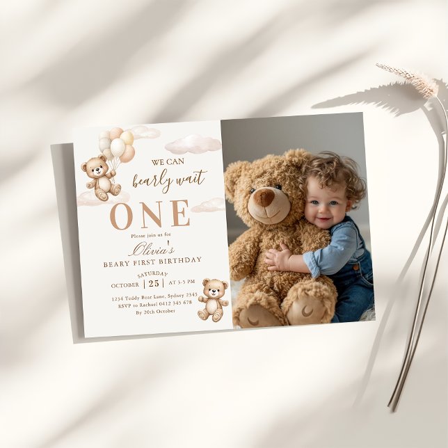 Invitación We Can Bearly Wait Elegant Teddy Birthday Photo (Subido por el creador)