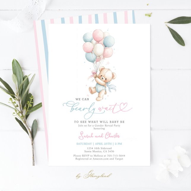 Invitación We Can Bearly Wait Gender Reveal Baby Shower  (Subido por el creador)