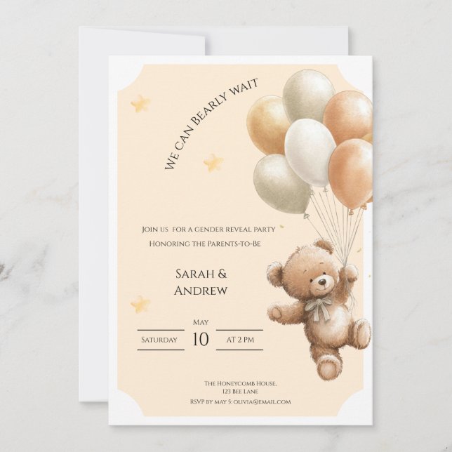 Invitación We Can Bearly Wait Gender Reveal Invitation (Anverso)
