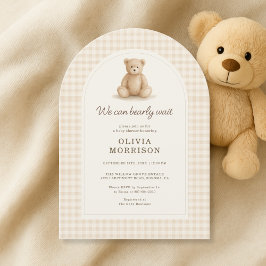 Invitación We Can Bearly Wait Gingham Baby Shower