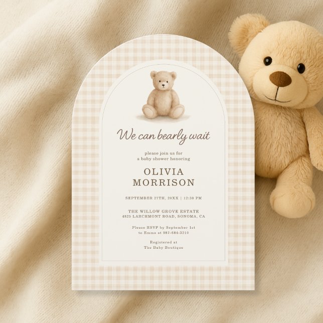 Invitación We Can Bearly Wait Gingham Baby Shower (Subido por el creador)