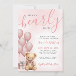 Invitación We Can Bearly Wait Girl Pink Bear Baby Shower