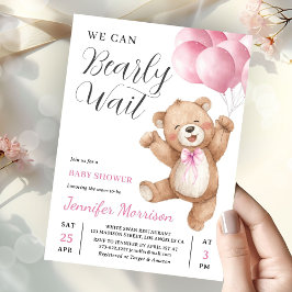 Invitación We Can Bearly Wait Girl Teddy Bear Baby Shower