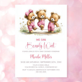 Invitación We Can Bearly Wait Girl Teddy Bears Baby Shower