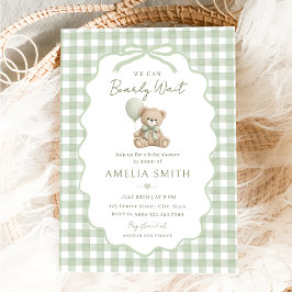 Invitación We Can Bearly Wait Green Teddy Bear Baby Shower