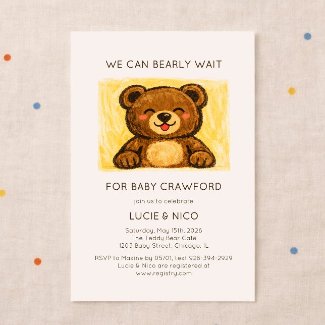 Invitación We Can Bearly Wait! Modern Hand Drawn Baby Shower (Subido por el creador)