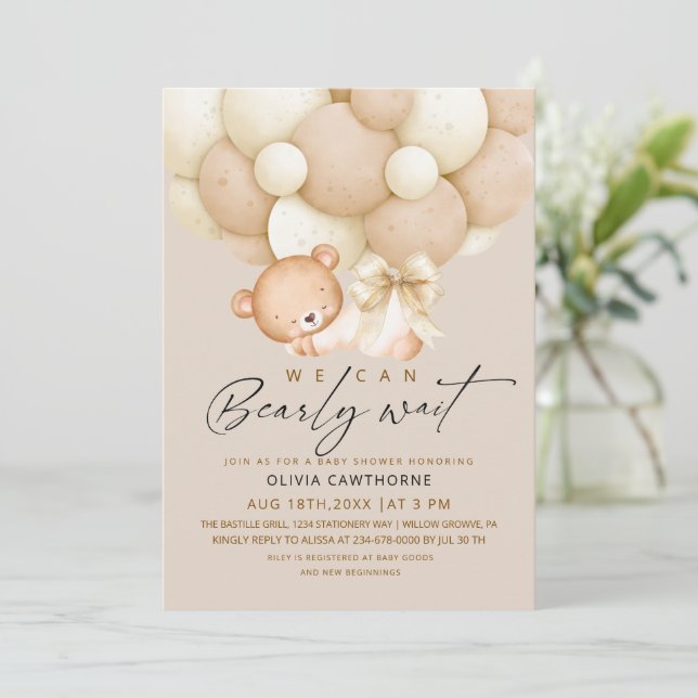 Invitación We can Bearly Wait Neutral Baby Shower   (Anverso de pie)