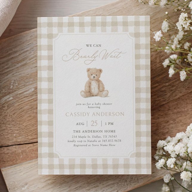 Invitación We Can Bearly Wait Neutral Teddy Bear Baby Shower (Subido por el creador)