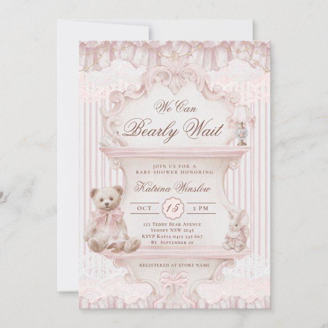 Invitación We Can Bearly Wait Nursery Girl Baby Shower (Anverso)