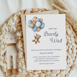 Invitación We Can Bearly Wait - Oso de peluche azul y marrón