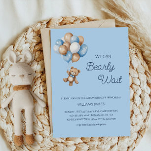 Invitación We Can Bearly Wait - Oso de peluche azul y marrón