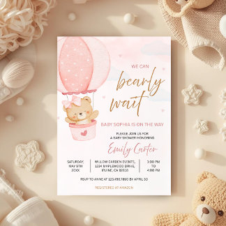 Invitación We Can Bearly Wait Oso de Peluche Globo Aerostátic
