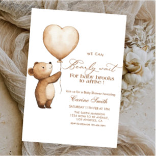 Invitación We Can Bearly Wait oso y globo Baby Shower