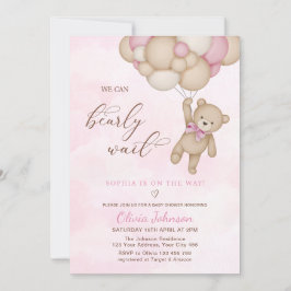 Invitación We Can Bearly Wait Pink Baby Shower