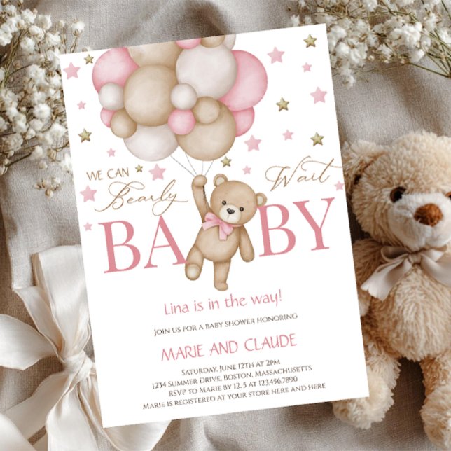 Invitación We can Bearly Wait Pink&beige Balloons baby shower (Subido por el creador)