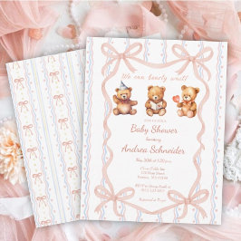 Invitación We Can Bearly Wait Pink Lace Ribbon Baby Shower