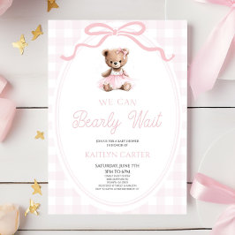 Invitación We Can Bearly Wait Pink Teddy Bear Baby Shower