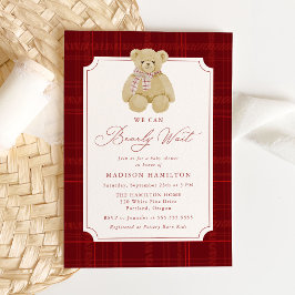 Invitación We Can Bearly Wait Plaid Teddy Bear Baby Shower