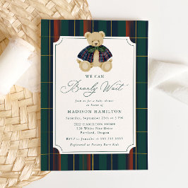 Invitación We Can Bearly Wait Plaid Teddy Bear Baby Shower