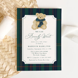 Invitación We Can Bearly Wait Plaid Teddy Bear Baby Shower